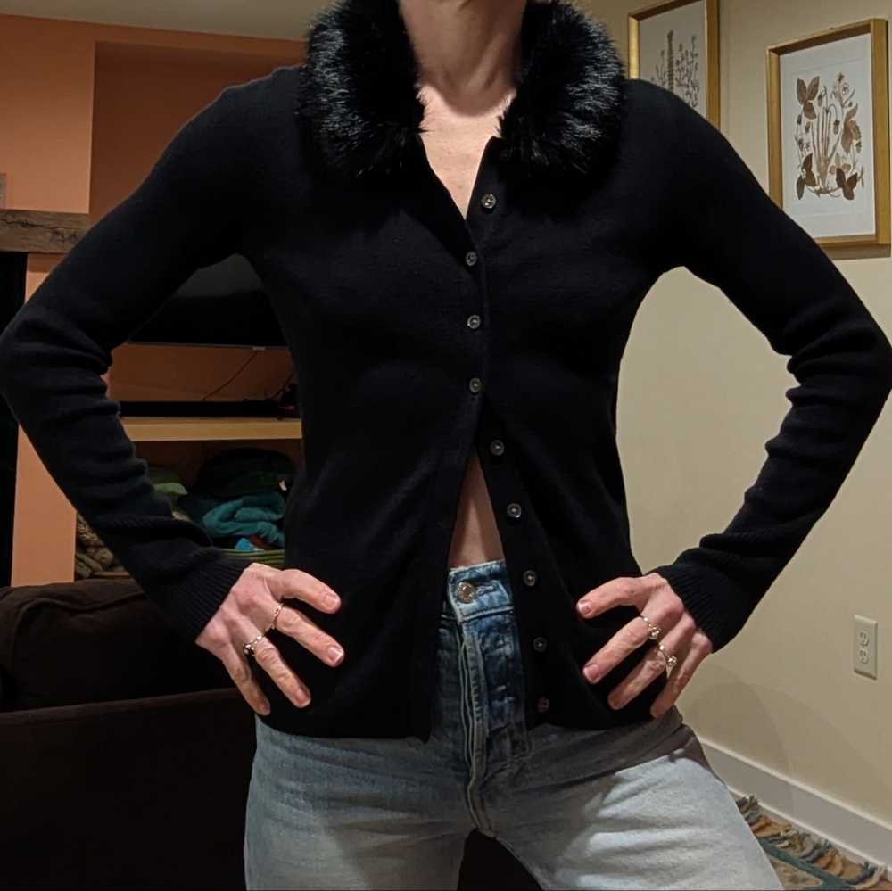 Cotton Cashmere Faux Fur Cardigan Banana Republic
